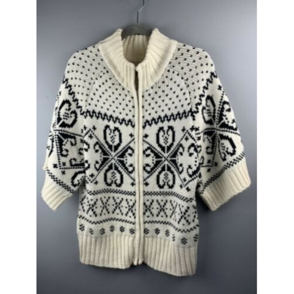 Pura Vida Sweaters - Pura Vida Women's Large 1/2 sleeve full zip wool blend sweater cream/black